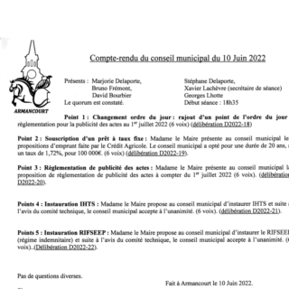 Compte rendu du conseil du 10 juin 2022
